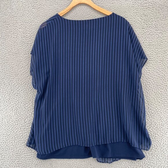 Chicos Top Womens 3 US Extra Large Alamo Navy Striped Asymmetric Short Sleeves - Picture 3 of 12